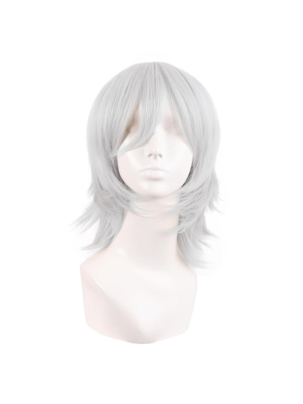 Women's Silver 14 Inch Short Wolf Tail Side Synthetic Curly Wig Bangs